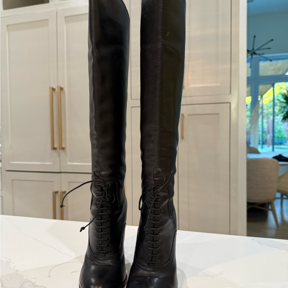 Elegant Black Knee-High Leather Boots TOM FORD LEATHER SIZE 37 - Picture 9 of 13